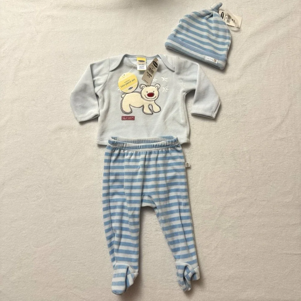 New Old Navy‎ Outfit 3-6 Months Winter Polar Bear Footie Pants Shirt Hat Beanie